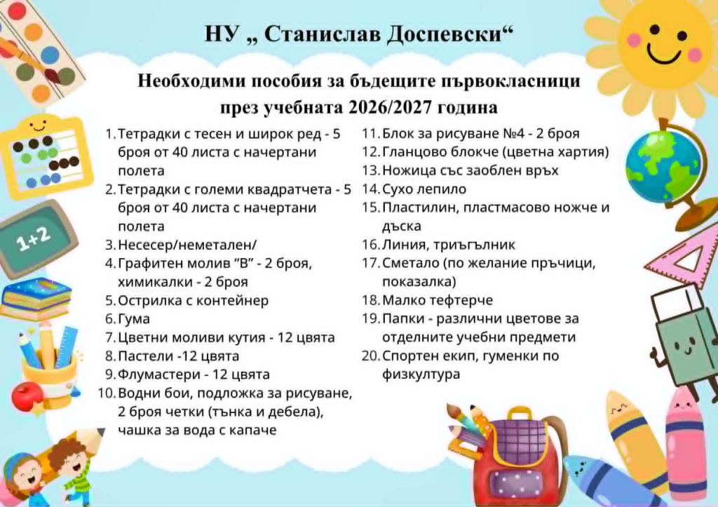 Необходими пособия за бъдещите първокласници - НУ Станислав Доспевски - Самоков